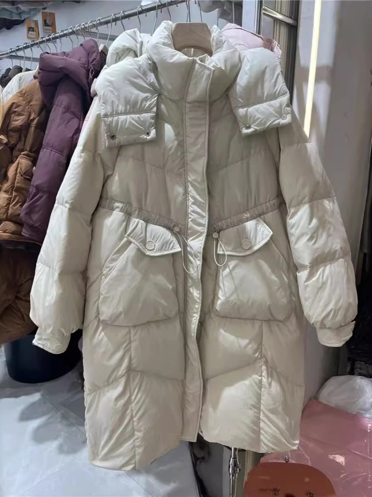 

2025 New Down Jacket Mid-Length Parkas Women Winter Loose-Fit Warm Thickened Fashion Leisure 90% White Duck Puffer Coat Outwear