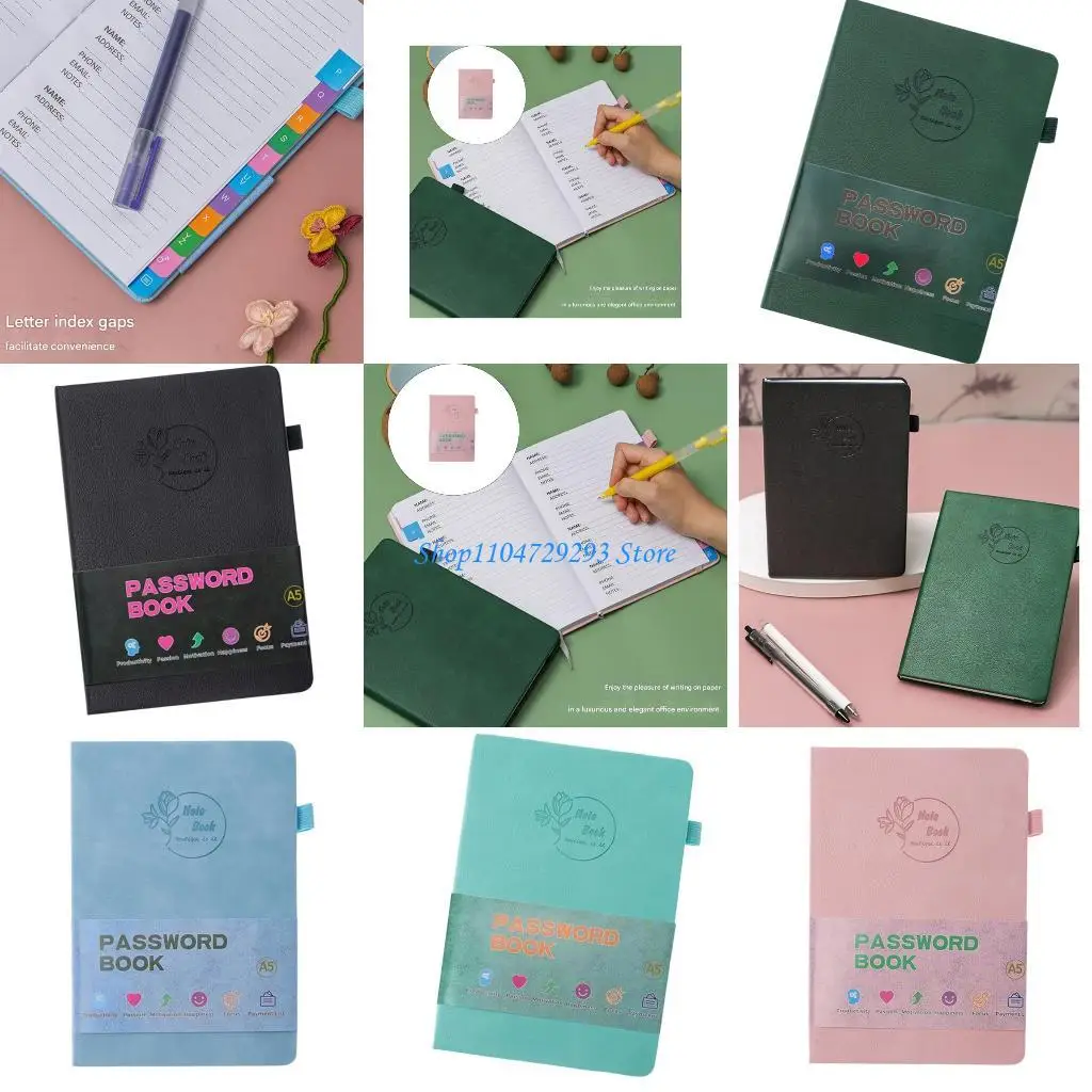 

Y2GD PU Leather Password Collection Notebook Address Information Organiser Book with Elastic Strap Closure Ribbon Bookmarks