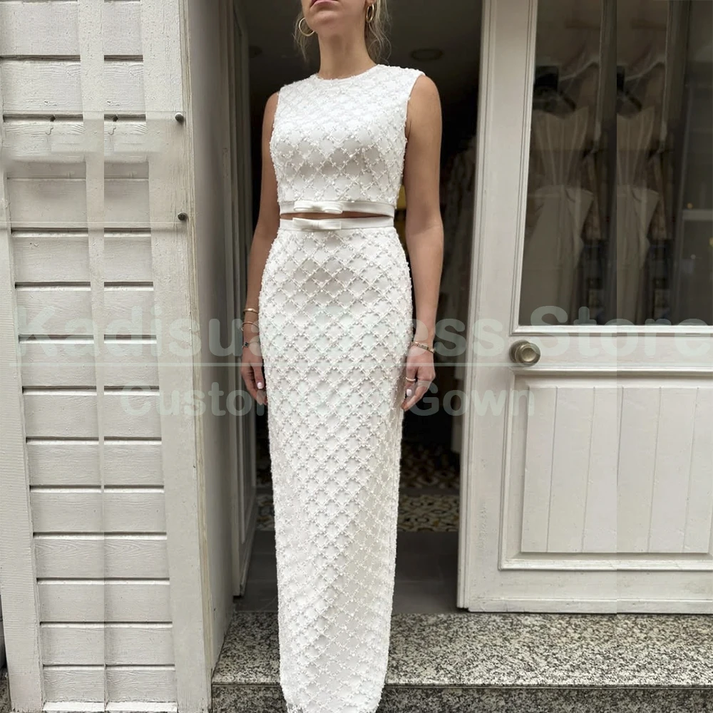 

Exquisite White Evening Dress for Special Occasion Luxury O-Neck Sleeveless Floor Length Sequined Dresses Celebrity Stylish Gown