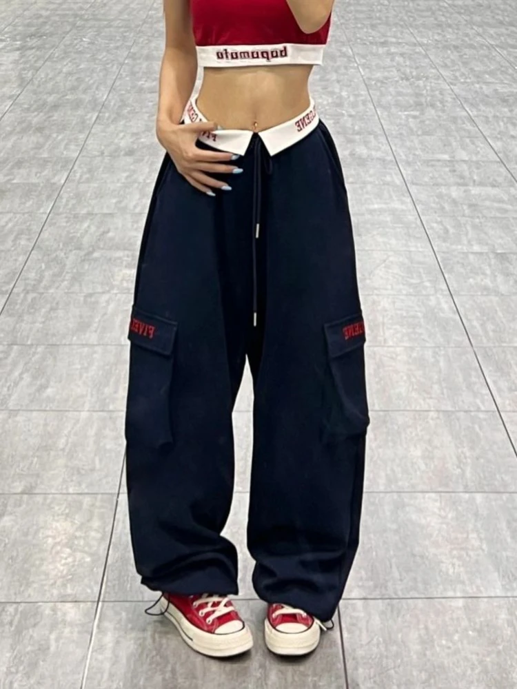 ADAgirl Y2k Baggy Cargo Pants Woman Sports Wide Leg Sweatpants Hip Hop Korean Fashion Vintage Embroidery Bottoms High Street