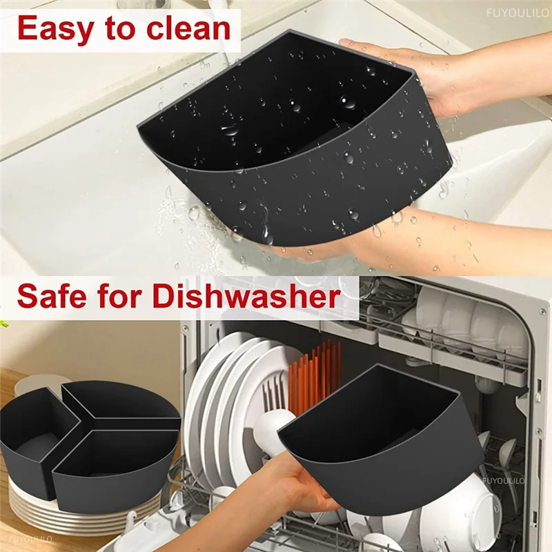 Revestimientos para olla de cocción lenta, divisor de olla de cocción lenta de silicona 3 en 1 apto para divisor de ollas ovalado y redondo de 6 cuartos (negro)