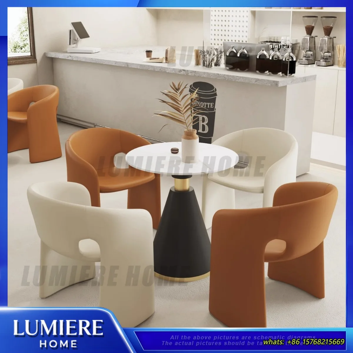 Modern Minimalist Coffee Chair Set for Lobby Reception Room with 1 Table and 4 Chairs Comfortable Lounge Seating for Cafe