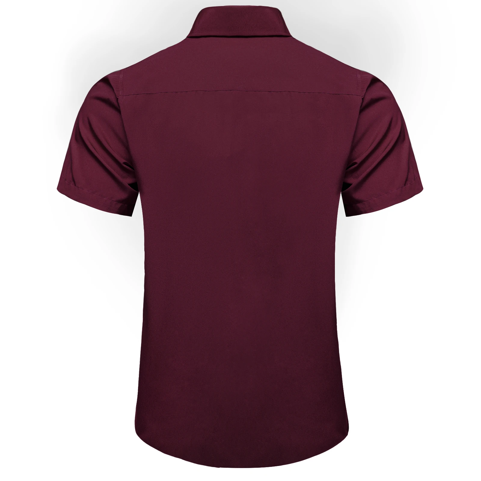 Burgundy Men Cotton Casual Short Sleeve Summer Shirt Solid Men Clothing  Work Social Business Loose Blouse Tops