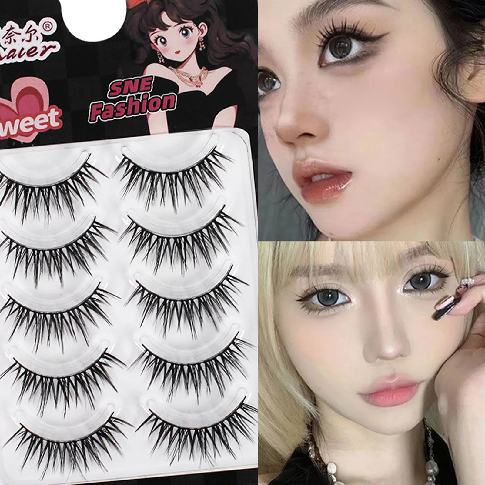 5 paires de faux cils Manga européens, cils tournesol vaporeux naturels, Volume noir 10-13mm pour les yeux bouclés, Extension de cils denses