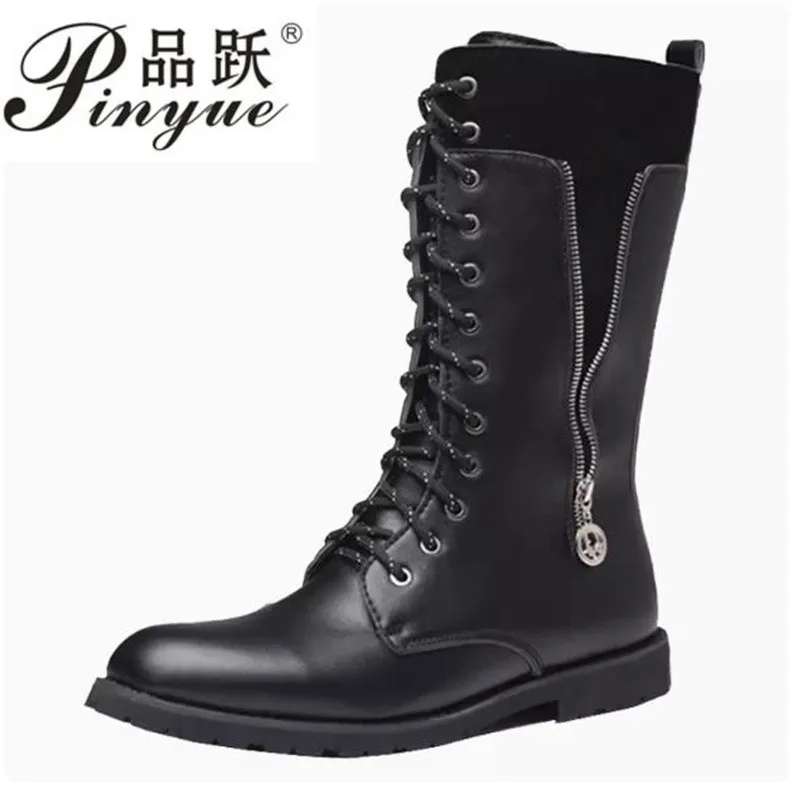 Mens Training Over Knee High Boots light Leather Long Waterproof Snowboots Equestrian Motocycle Patent leather punk cowboy boots