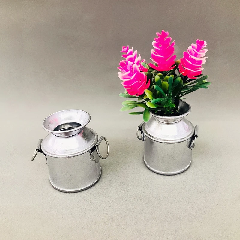 1:12 Dollhouse Miniature Farm Metal Milk Can Kettle Pot Flower Arrangement Bucket Kids Pretend Play Toys Doll House Accessories