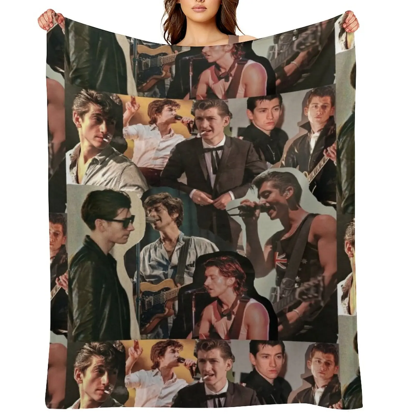 

Alex Turner Arctic Monkeys Collage Throw Blanket Camping Designers Moving Retros Blankets