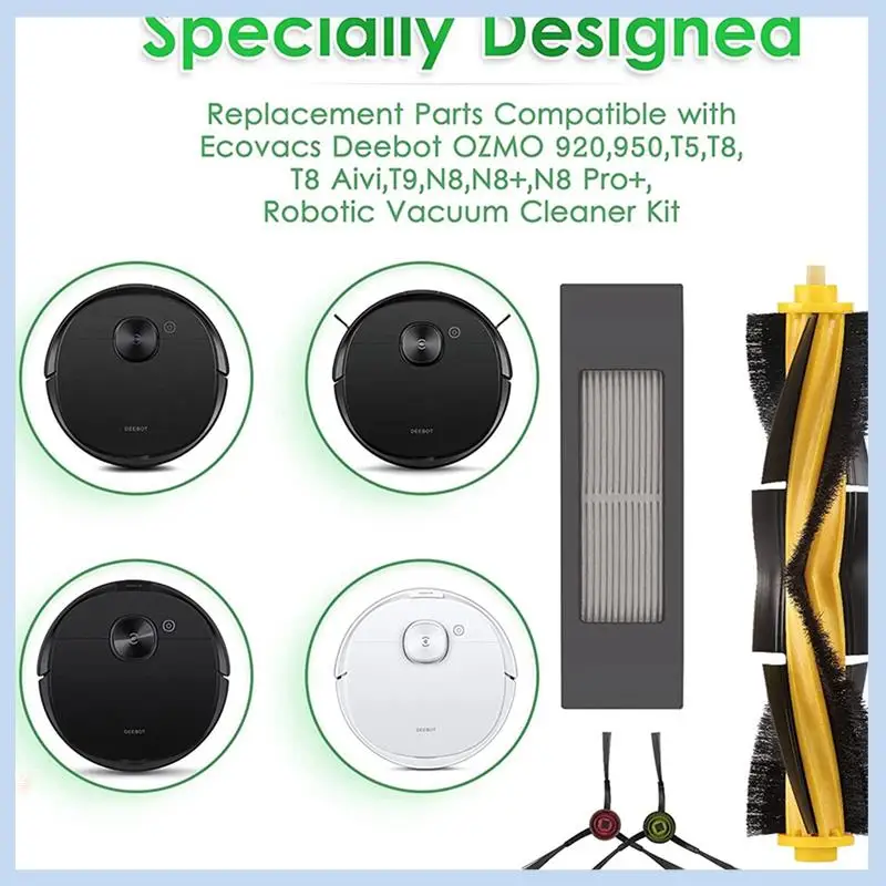 

AS63-Replacement Kit HEPA Filter Main Side Brush For ECOVACS Deebot T9 AIVI T8 AIVI N8 Pro Series