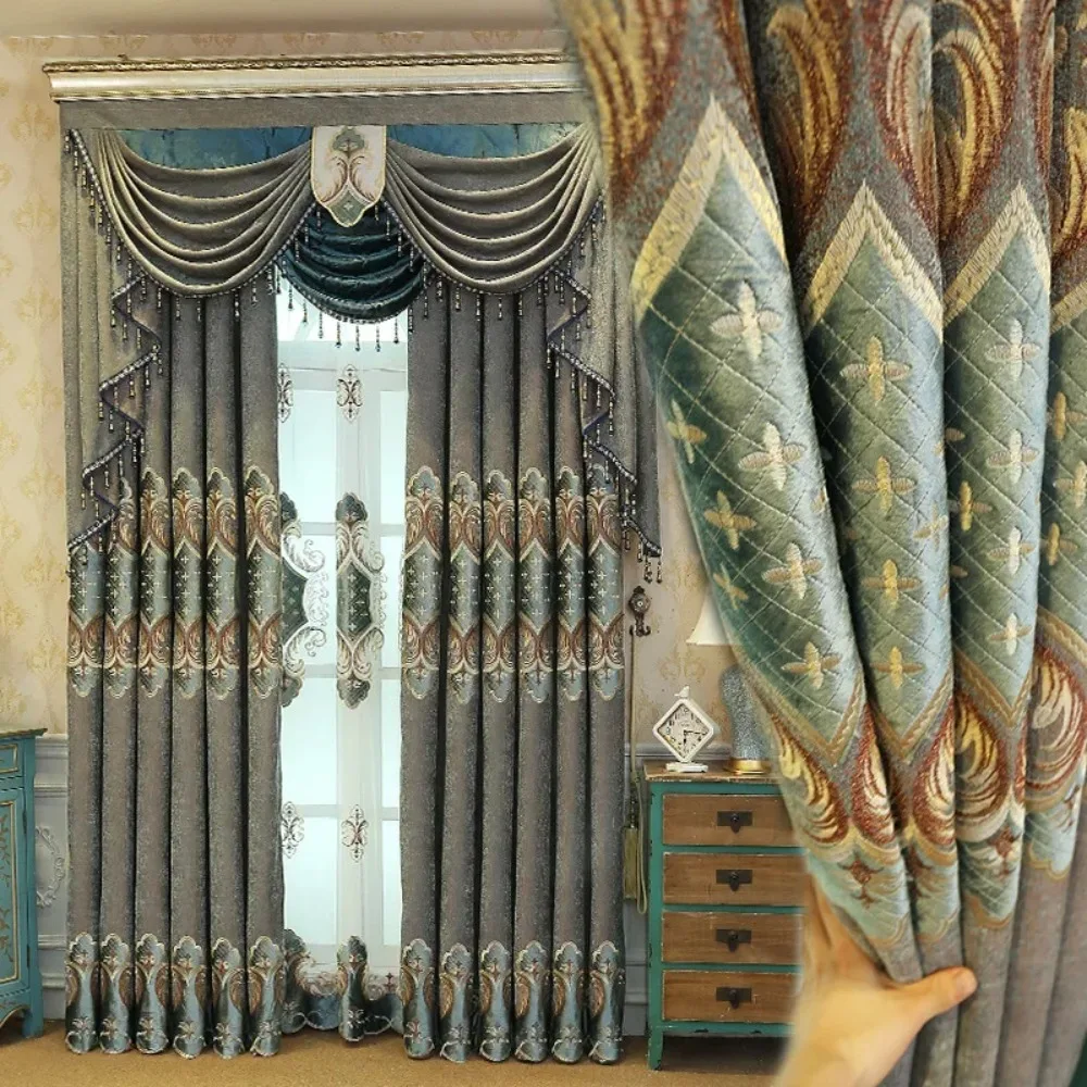Curtains for Living Room Dining Bedroom European Style Semi-shading Jacquard Embroidery Floor Luxury Palace Retro Windows Door