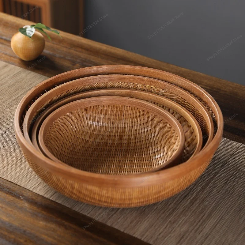For  Storage  Household Fruit Basket Handwoven Fruit Plate Tea Set Dim Sum Storage Basket Bamboo