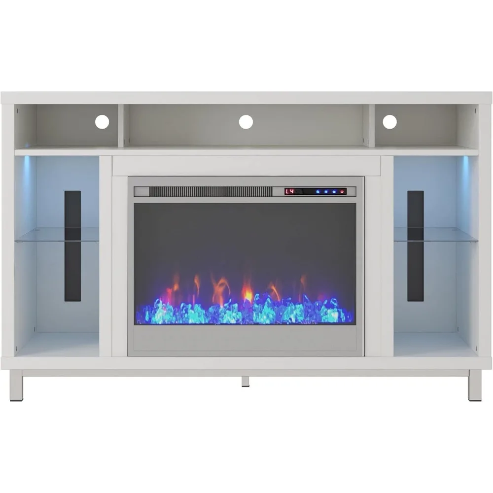 Lareira TV Stand com luzes LED, brilho da chama ajustável, controle remoto, economia de energia, os recursos lareira, 48 in