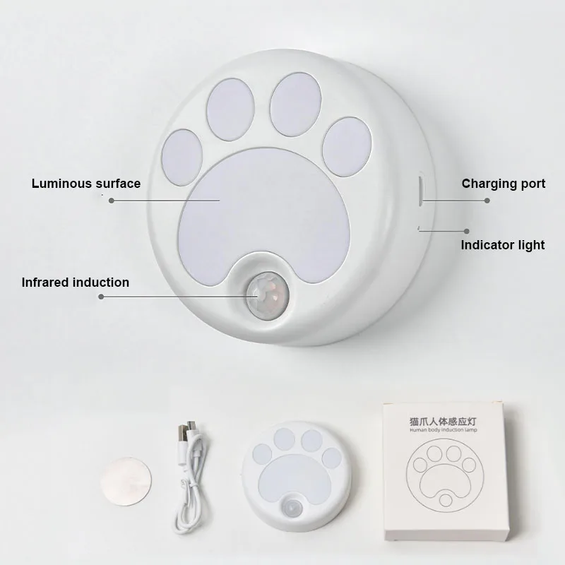 Imagem -04 - Luz Noturna Led Inteligente Luz Sensor de Movimento Magnética sem Fio Recarregável Via Usb Lâmpada Noturna Regulável para Quarto Cozinha Armário e Escada