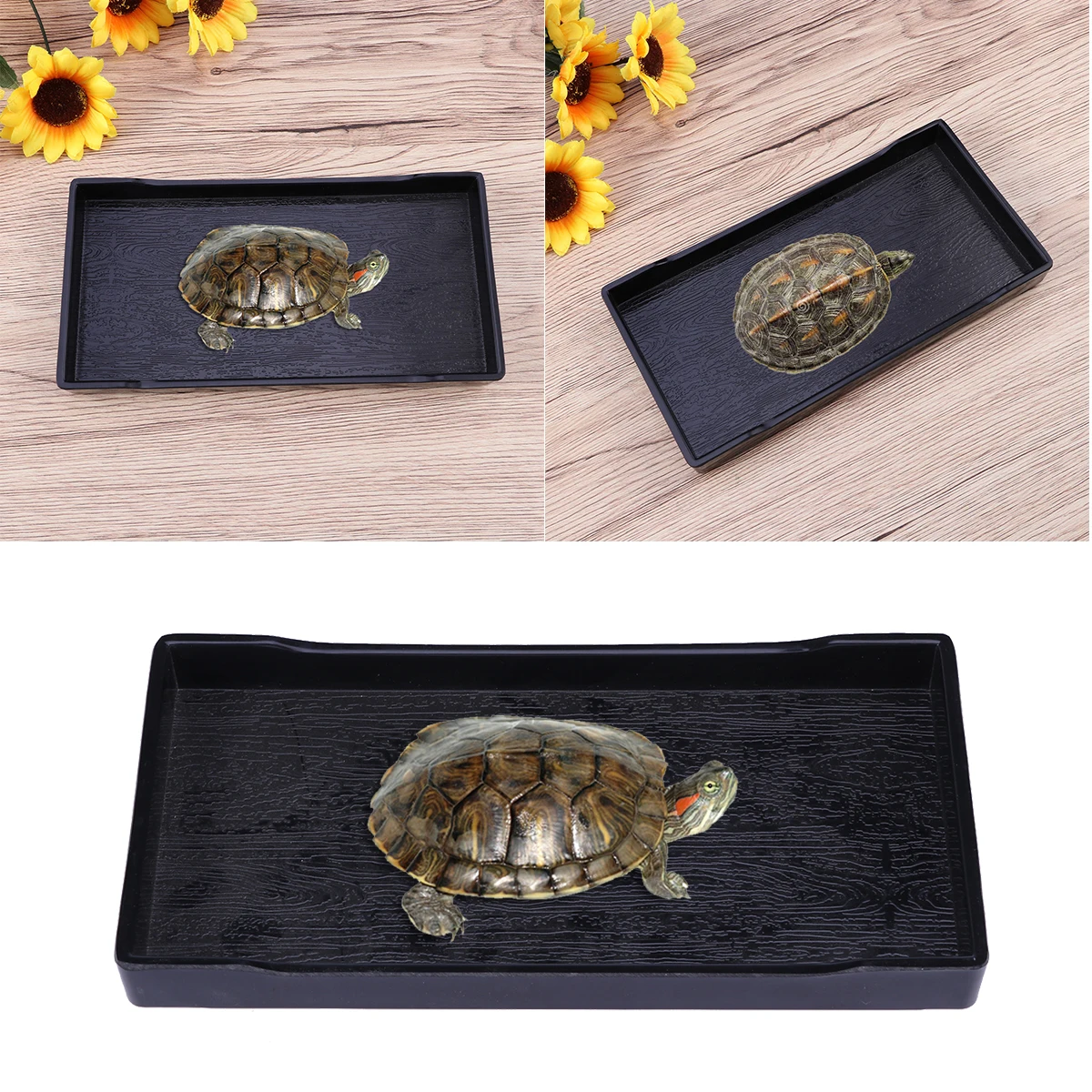 

Unbreakable Design Pet Food Water Dish Turtle Reptile Bowl Weighted No Mess Wood Grain Surface Eating