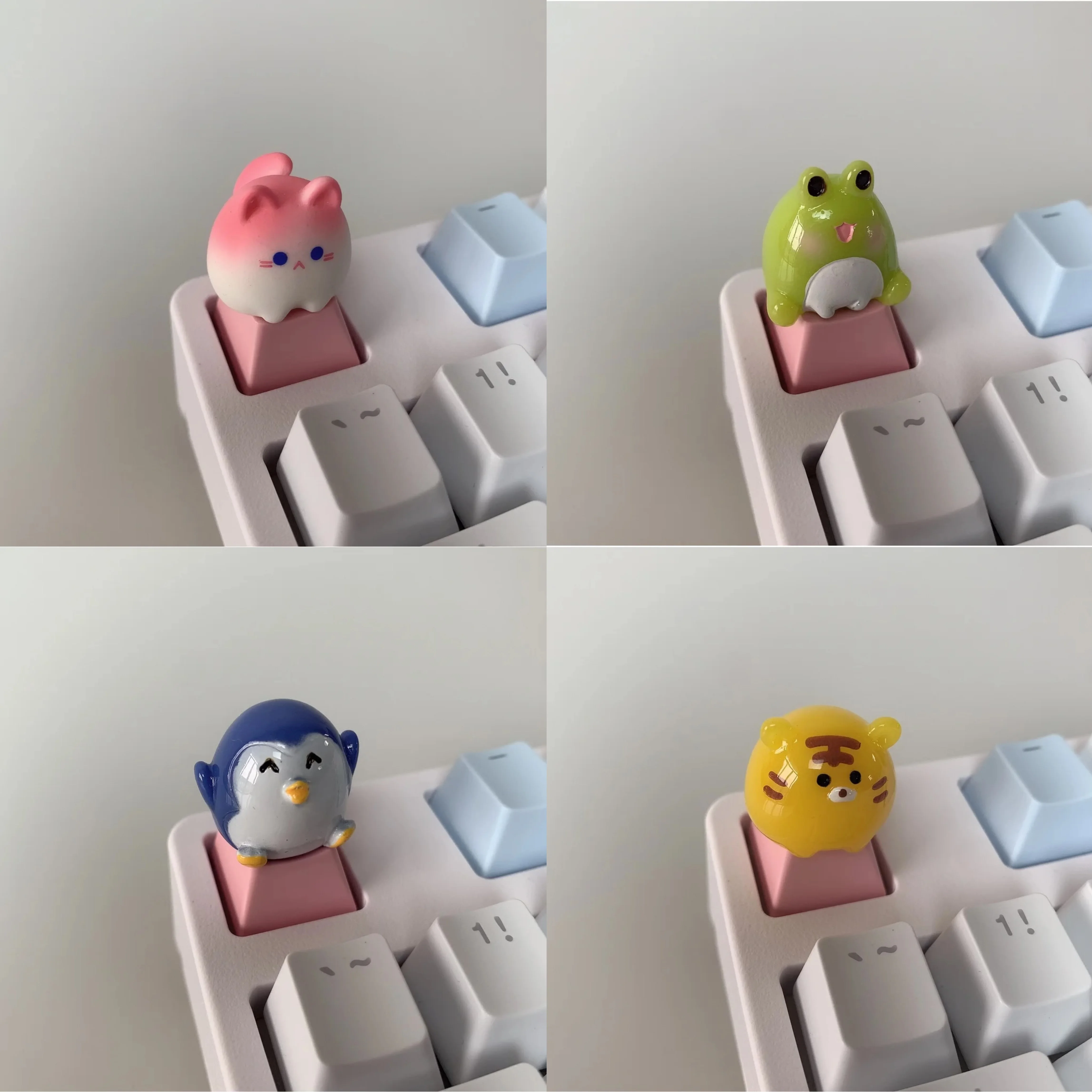 Cartoon Animal Frog Tiger Penguin Pink Keycaps for Cross Axis Mechanical Keyboard Replacement Keycap R4 Height 키캡