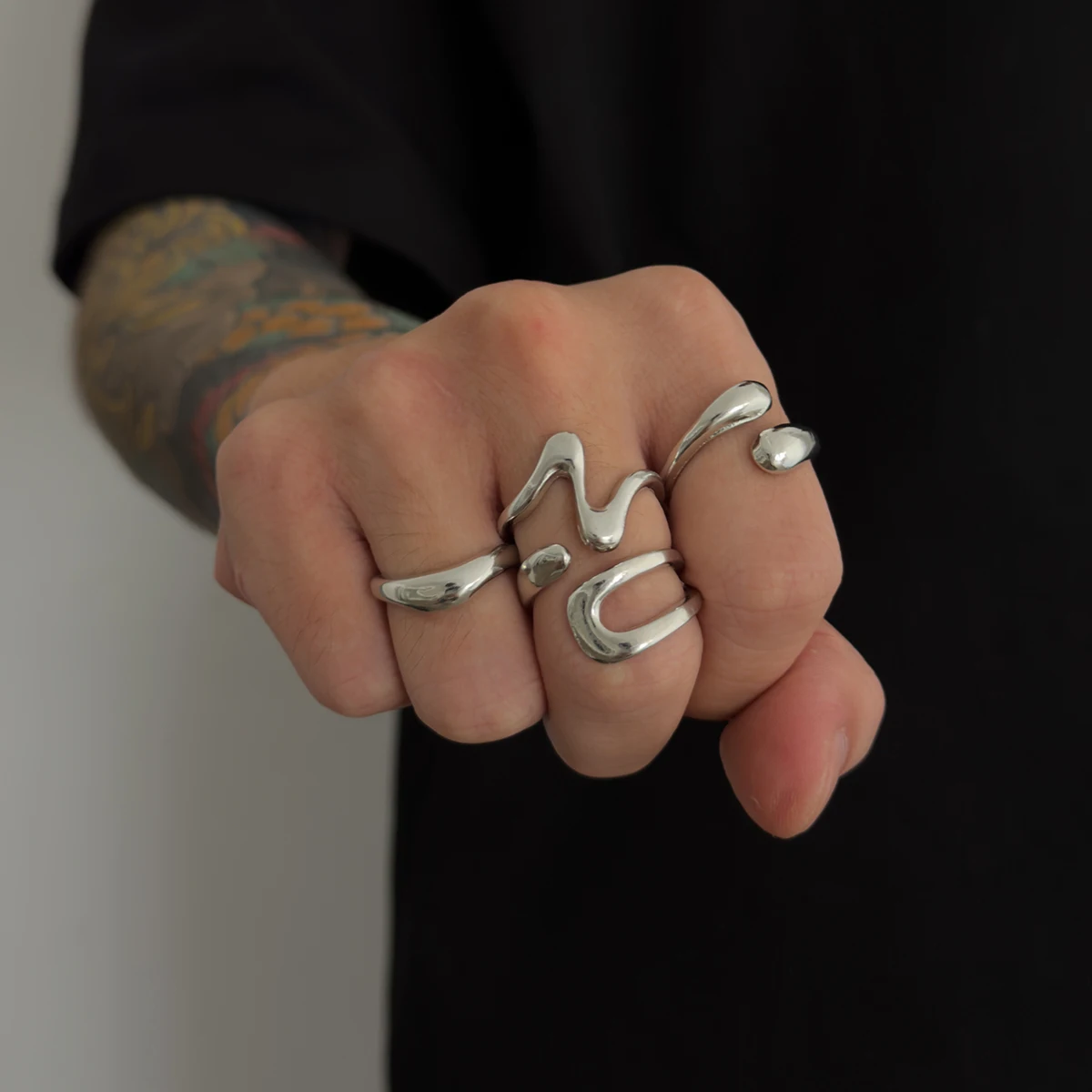 SHIXIN 4 Pcs/Set Trendy Smooth Irregular Open Rings for Men Punk Geometric Adjustable Knuckle Joint Ring Male Street Jewelry New