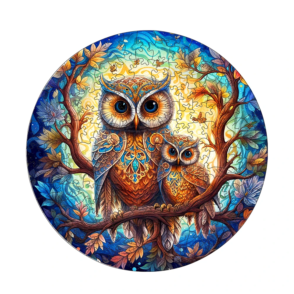 Wooden Owl Animal Jigsaw Puzzle For Adults Kids DIY Crafts Irregular Pieces 3D Puzzle Gift For Loved Ones Brain Teaser Toy Game