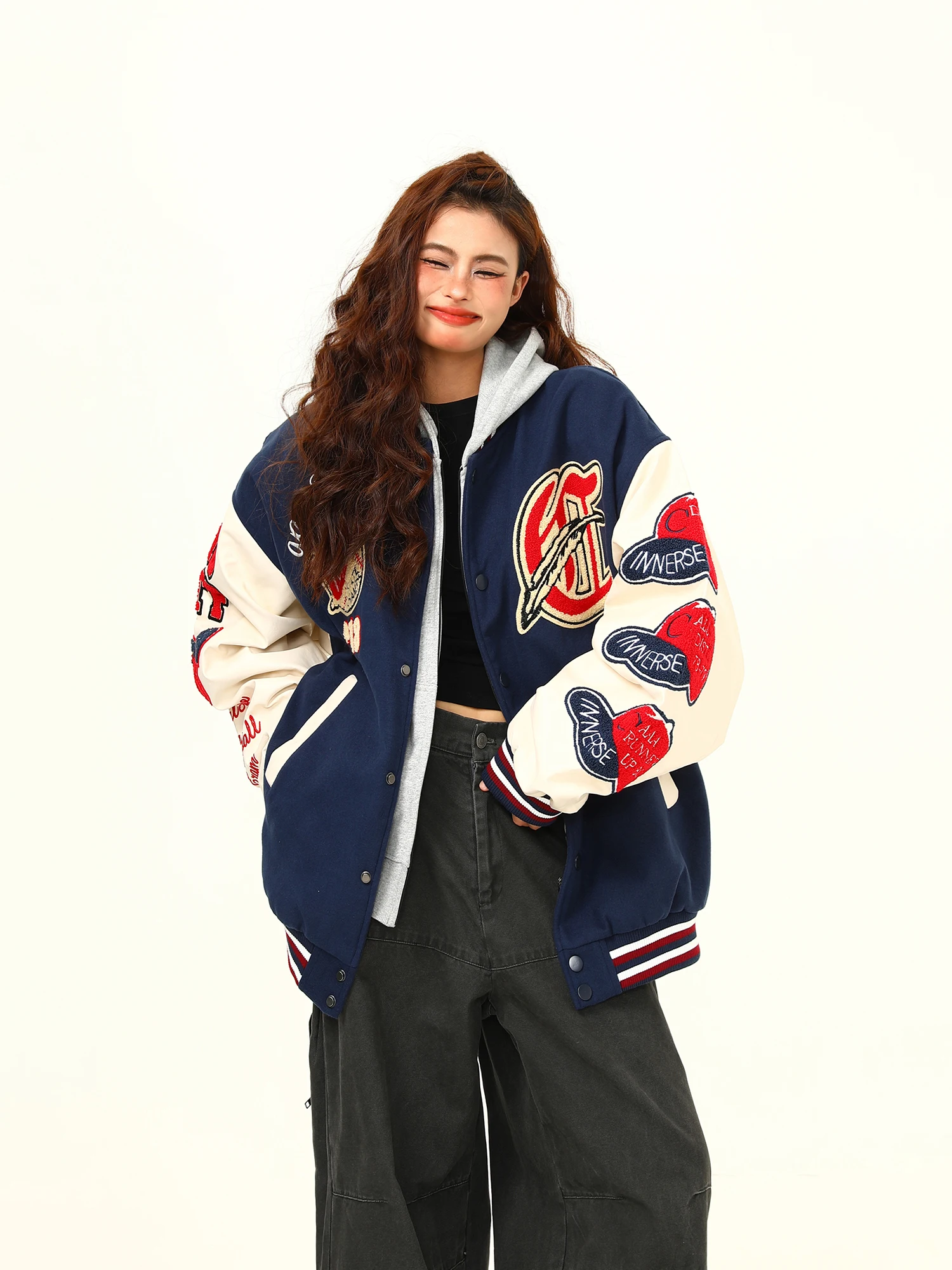 

Wild American Street Sle Embroidered Baseball Jaet Coat ex Retro Heavy Trend Brand Autumn Workwear Jaet for Men And...