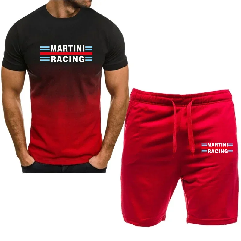 Terno esportivo de duas peças masculino, conjuntos de corrida, traje de treino fitness, camiseta, shorts, confortável, martini, corrida, novo, verão