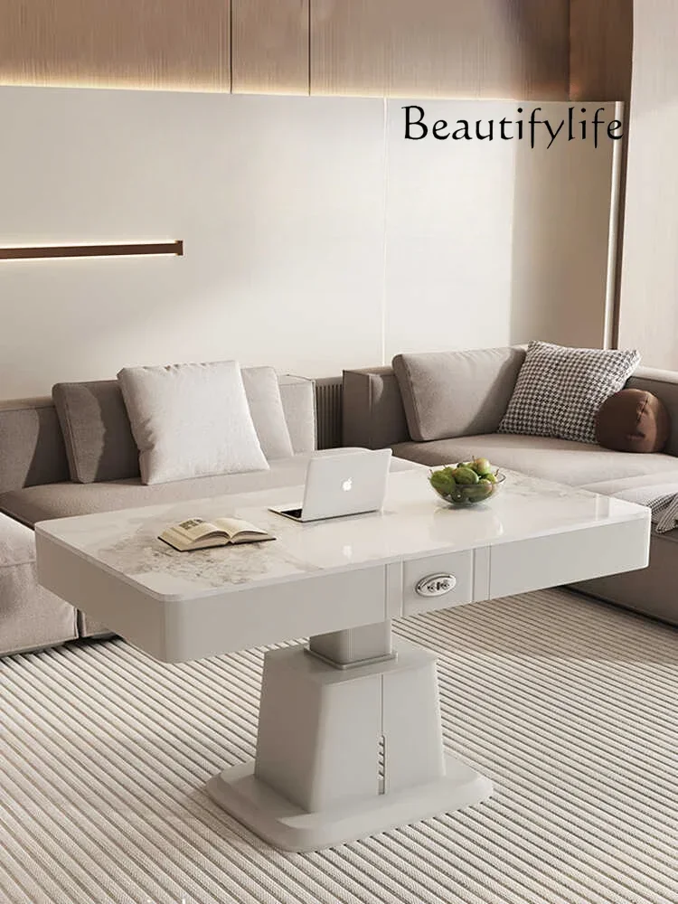 

Intelligent voice voice-activated solid wood coffee table rock slab multi-function lifting desk