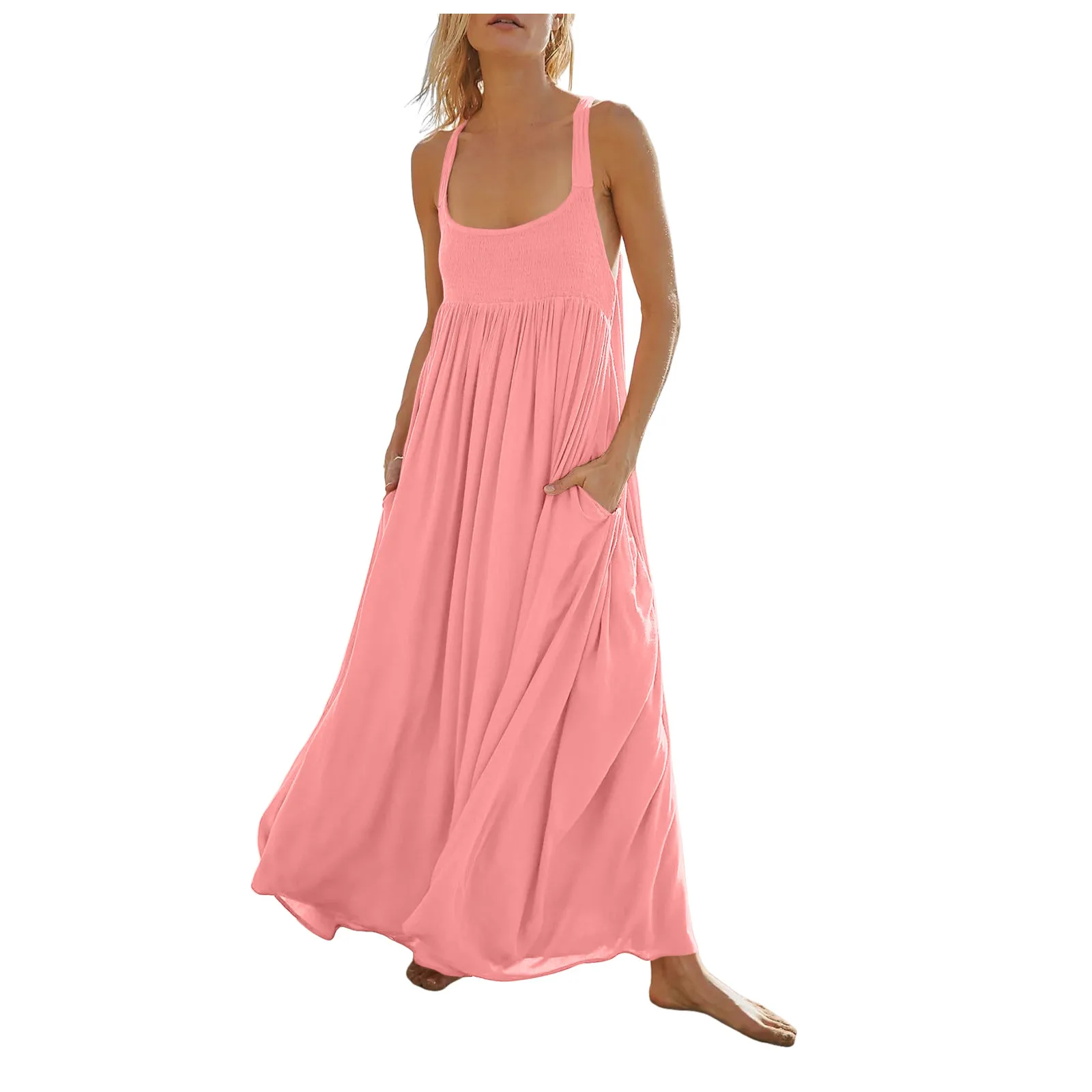 Vestidos colgantes de gasa con cintura delgada para mujer, vestido de gasa holgado con abertura lateral, vestidos semiformales flojos para playa, Verano