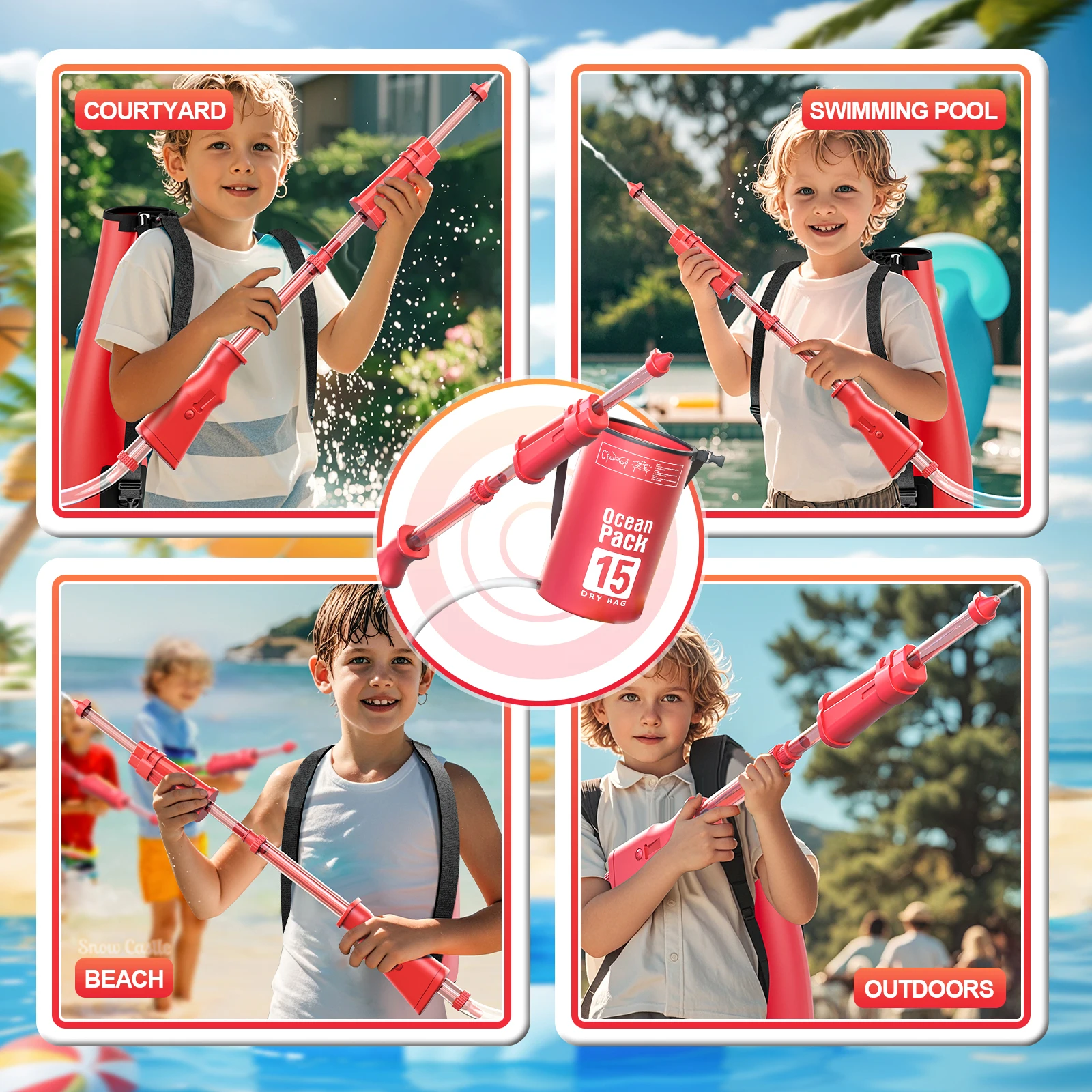 Canon à eau pistolet à gicler haute pression longue portée, environ 15M, grande capacité 15L, jouets d'eau de plage en plein air d'été