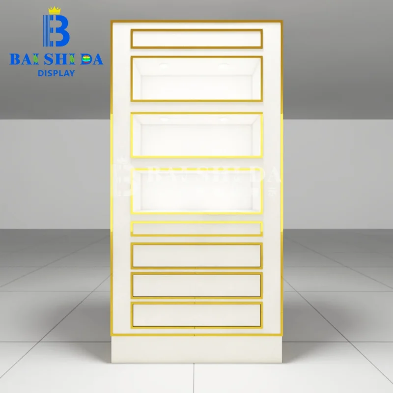 custom.Modern Stainless Steel Cosmetic & Perfume Kiosk with LED Lighting Luxury Shopping Malls