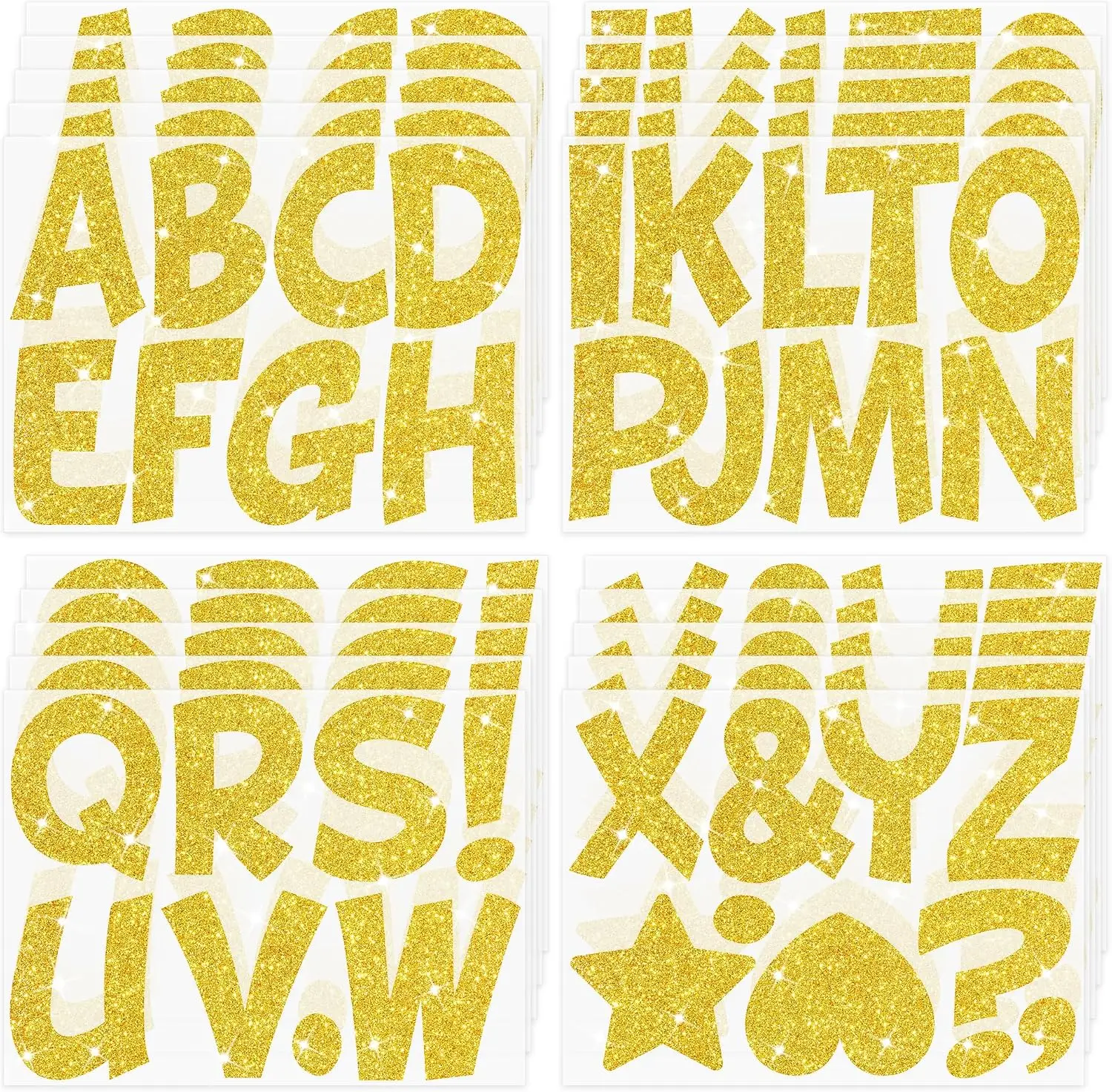 170Pcs 4 Inch Glitter Gold Bulletin Board Letters, Large Self‑Adhesive Vinyl Alphabet Stickers, Stick‑On Letters for Poster