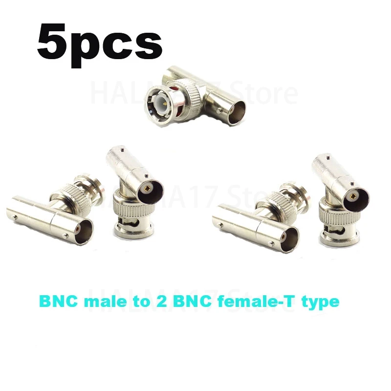 5ชิ้นอะแดปเตอร์ BNC ตัวผู้ต่อ BNC ตัวเมีย-ชนิด T สำหรับกล้อง CCTV ระบบรักษาความปลอดภัยอะแดปเตอร์วิดีโอวงจรปิดสาย J17