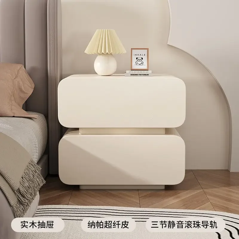 JUB Cream Wind Bedside Table Simple Modern Solid Wood Bedside Storage Cabinet Household Bed Cabinet Bedroom Small