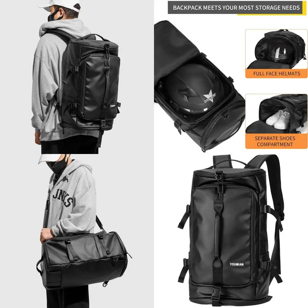 

Waterproof Travel Backpack with Shoe Compartment for Men and Women, Suitable for Gym and Motorcycle Helmets (Black)