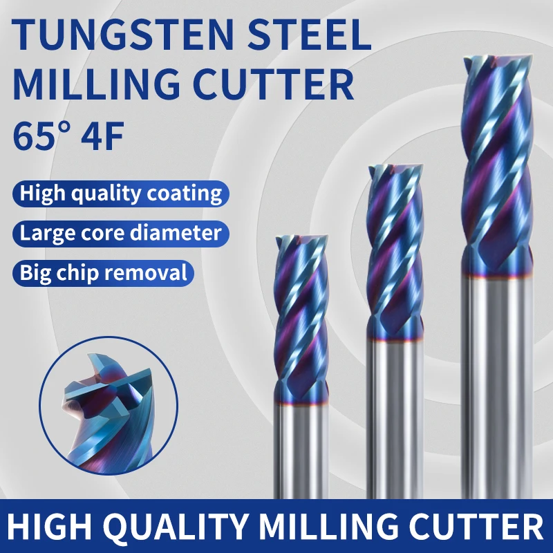 HRC 65 Carbide 4 Flute Flat End Mill Tungsten Cobalt Alloy cnc Turning Processing Tool Diameter 50-100mm Shank Metal Face Router