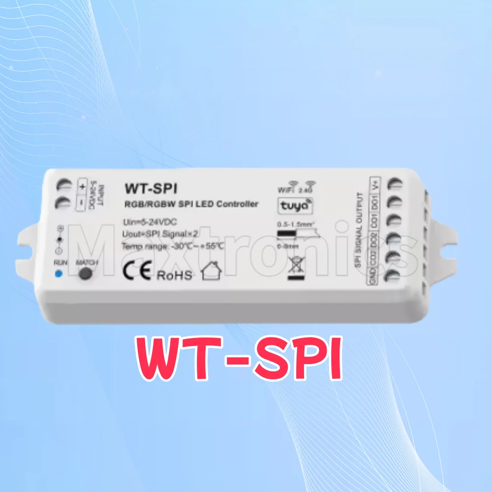 WT-SPI Tuya APP 5V-24VDC 12V 2.4G RF SPI LED Wifi Controller For WS2811 WS2812 WS2815 UCS1903 Pixel GS8208 RGB LED Strip Lights