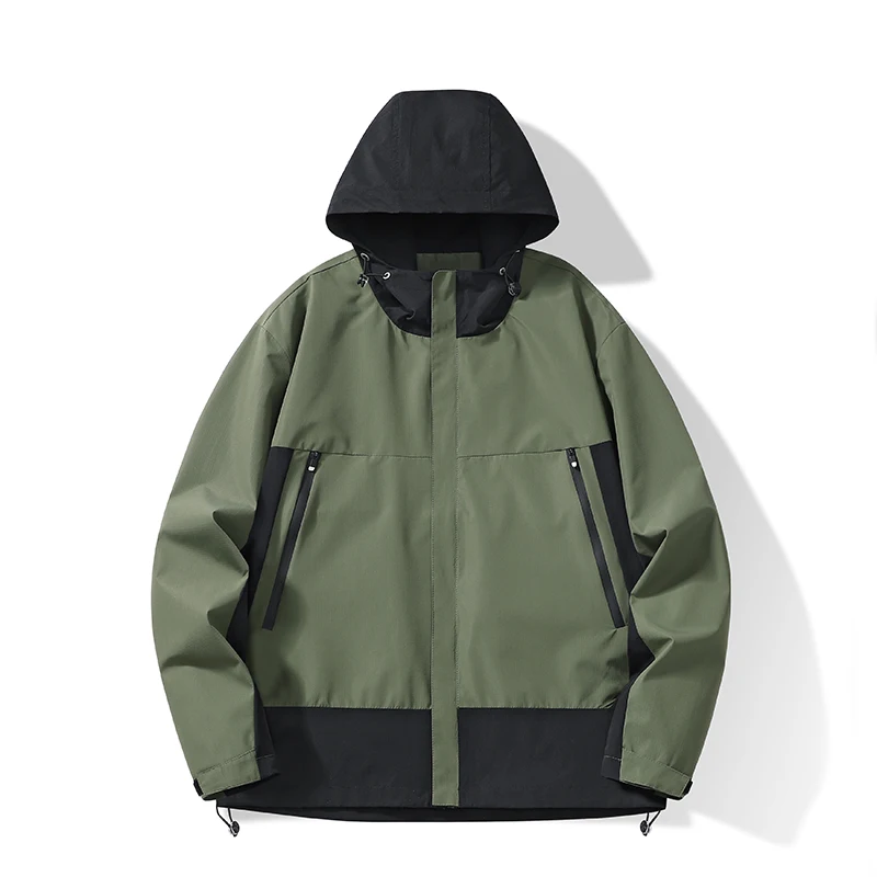 Korean Fashion Breathable Men's Jacket Windbreaker Design Casual Loose Coat Trend Spring and Autumn Hooded Coat Khaki Army Green