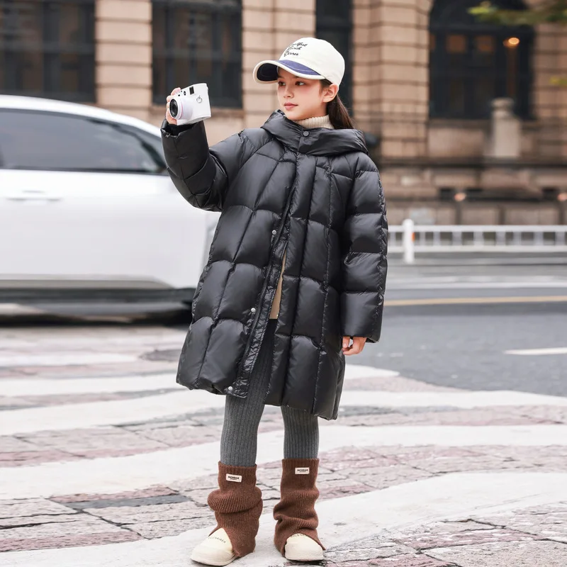 OLEKID 2025 سترة شتوية للفتيات مقنعين دافئ طويل في سن المراهقة فتاة سترة منفوخة معطف 5-12 سنة الاطفال سترة طفلة ملابس خارجية