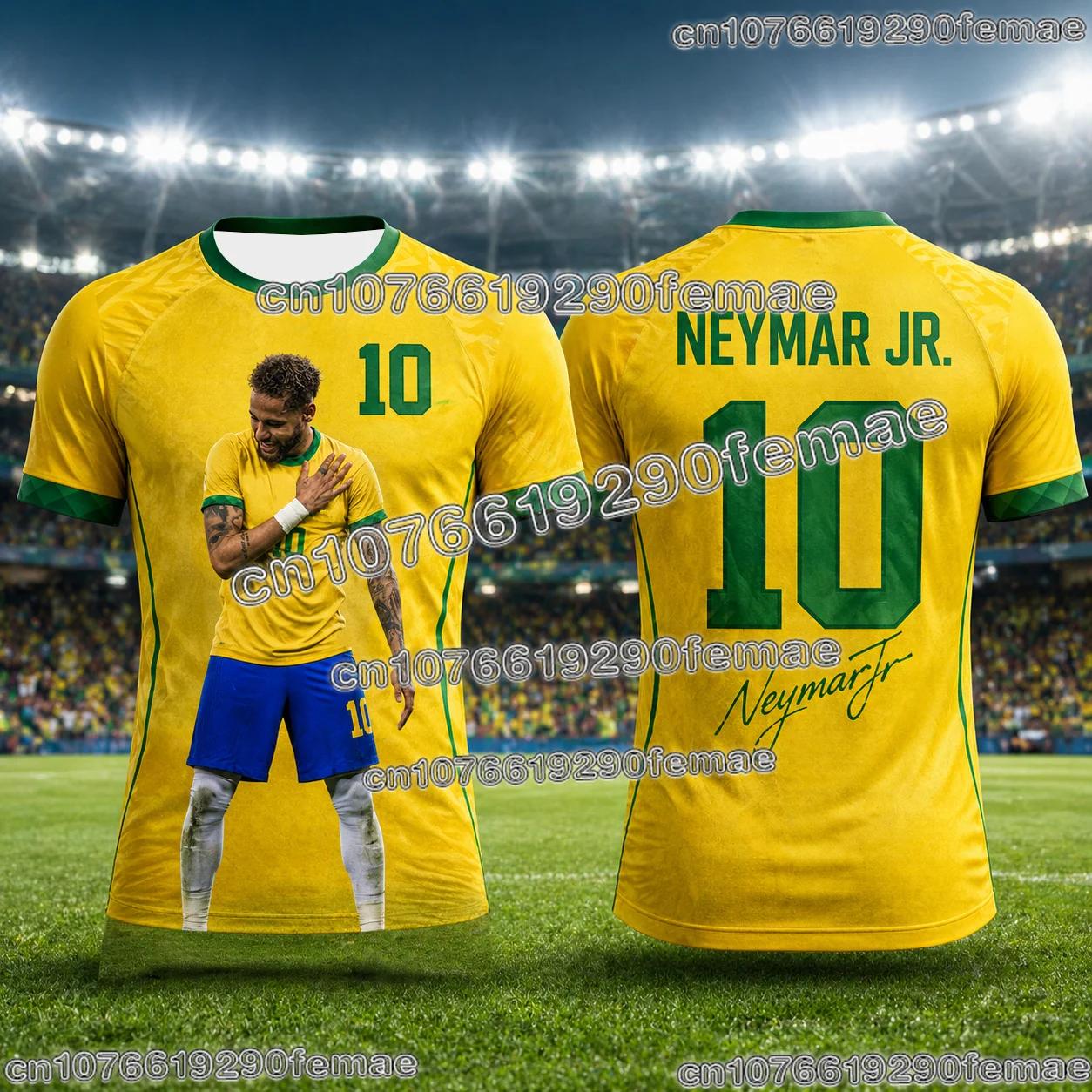 Neymar Commemorative 3D Printed Kids Football Jersey Breathable Fan Shirt For Outdoor Exercise Soccer And Daily Activities