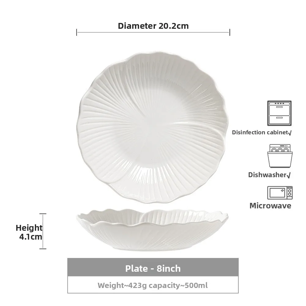 YFY lace solid color ceramic fruit plate, premium snack dried fruit plate household living room soup plate,  dinner plate