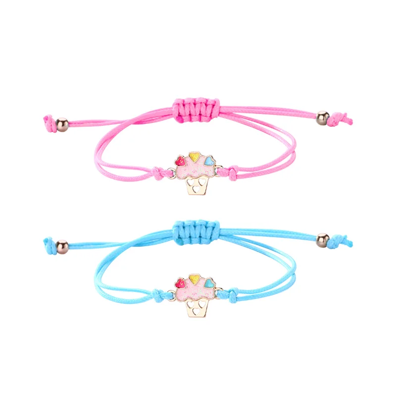Luoluo&baby 2Pcs/Set Cartoon Ice Cream Cake Heart Best Friends Charms Bracelet Adjustable Chain Bracelets for Kids Jewelry