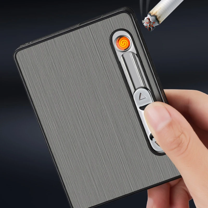 MetalPortableUSB Rechargeable Lighter 10-pack Cigarette Case Windproof Lighter 3-in-1 Multi-function Rechargeable Cigarette Case