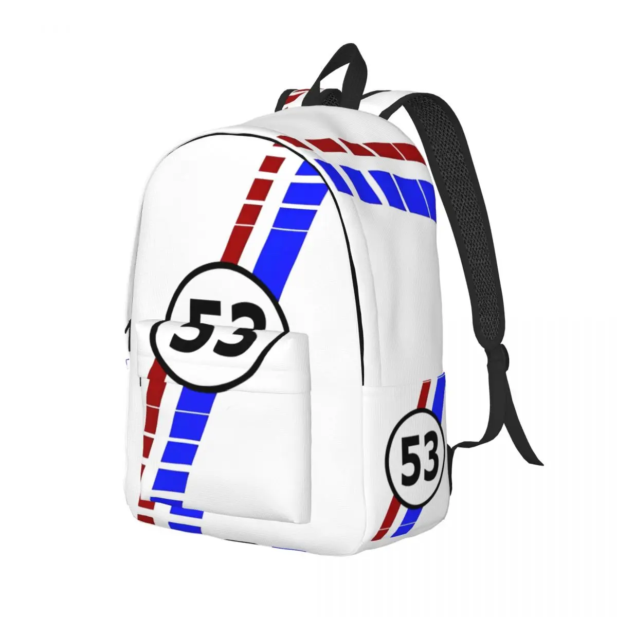 Herbie Number 53 Cool Backpack Sports School Work Race Car Enthusiasts Stripe Daypack for Men Women Laptop Computer Shoulder Bag