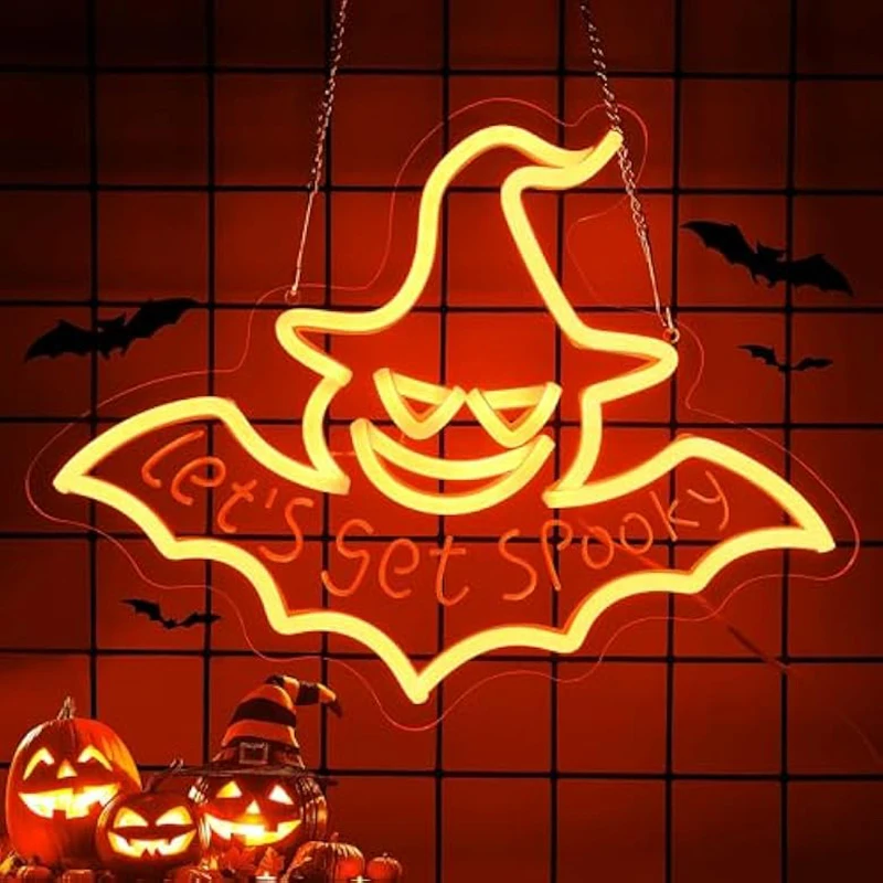 

Хэллоуин Летучая Мышь Неоновая Вывеска Жуткий Светодиодный Светящийся Знак Летучая Мышь Декор Комнаты для Человека Пещера Бэт Лампа Сигнальный Свет Готические Подарки