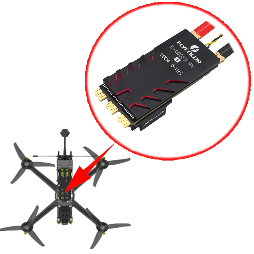 FLYCOLOR HV3 160A ESC BLHeli-32 Dshot1200 5-12S 32-Bit Speed Controller for X-Class/Narrow-Arm FPV Racing Drones