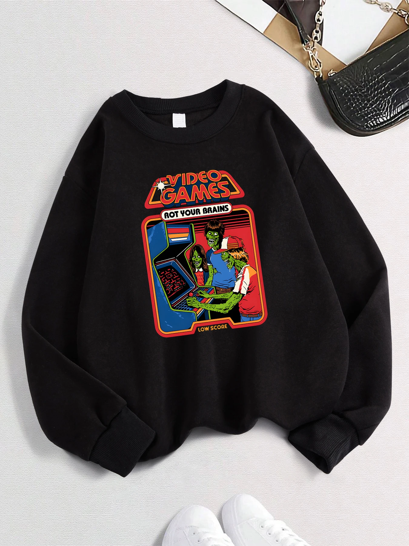 Chándal con estampado de videojuegos Rot Your Brains para mujer, sudadera de calle Vintage, ropa de calle informal de lana para otoño e invierno