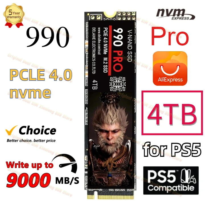 

New 990 PRO SSD PCIe 4.0 NVMe 4TB Internal Solid State Drive 2TB 1TB M.2 2280 Fast for Gaming Desktop Laptop/PS5