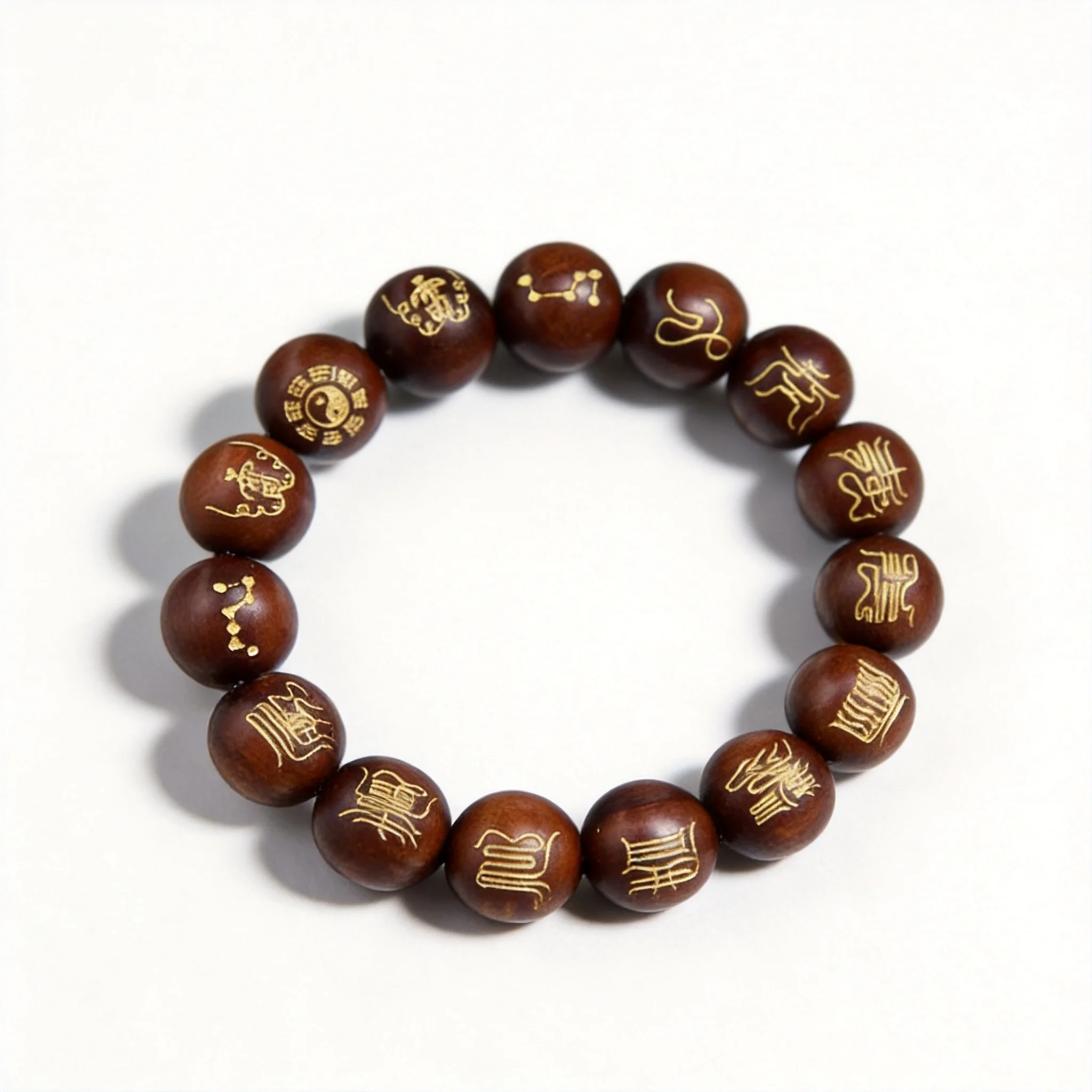 Natural Lightning Struck Old Jujube Wood Beaded Bracelet Hand Carved Taoist Prayer Beads Chinese Lucky Blessing Fortune Protecti