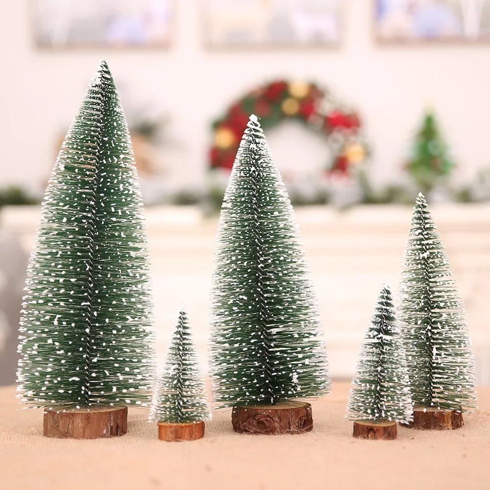 Mini Christmas Tree Decor with Snow Covered Pine DIY Ornaments Winter Snow Ornaments Trees for Xmas Party Home Party bar