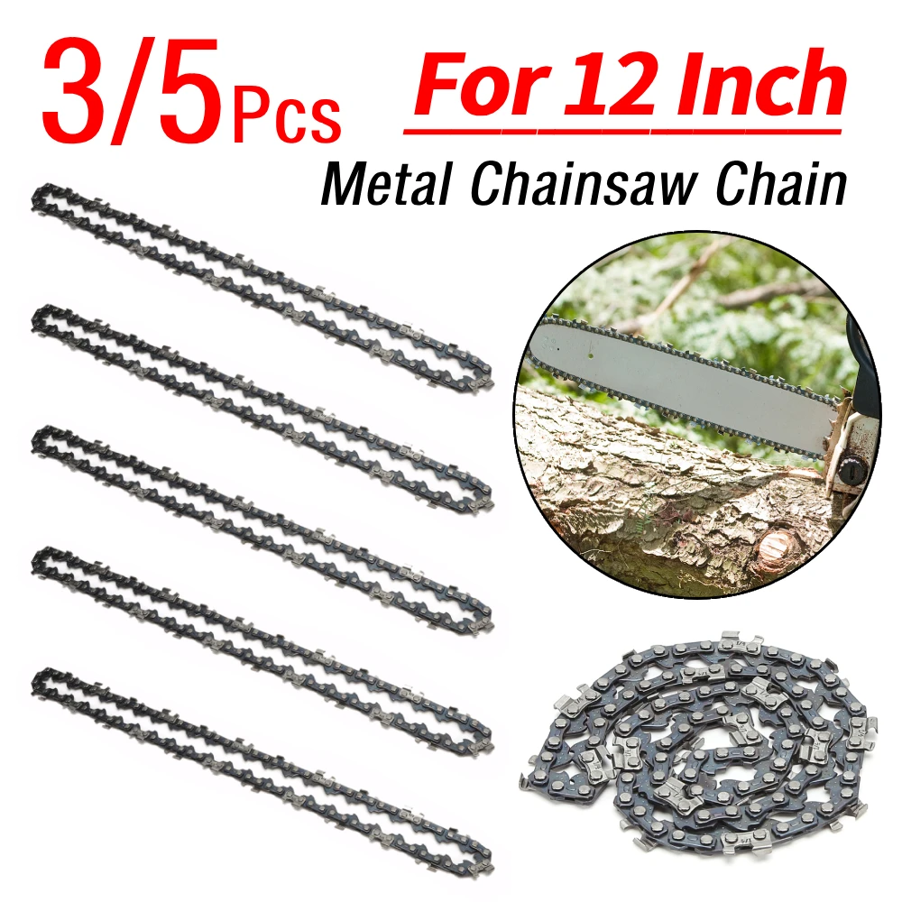 

3/5 шт., 12-дюймовая металлическая пильная цепь, 22 зуба, 45 приводных звеньев, сменная цепь для бензопилы, шаг 3/8 дюйма, аксессуары для электрической пилы