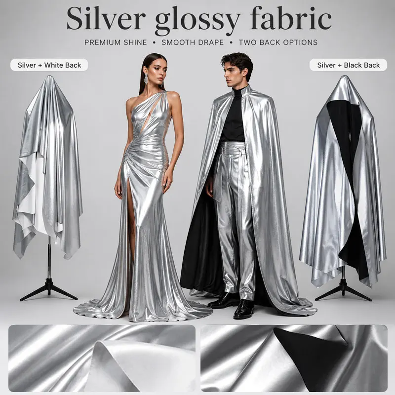 100*150cm Matte Silver Leather Fabric 4-way Elastic Imitation Leather Pu Clothing Fabric Diy Sweat Sauna Pants Yoga Apparel