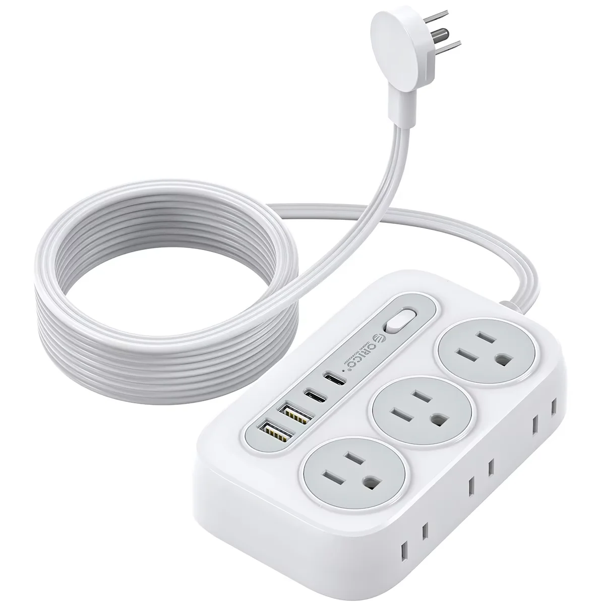 

ORICO Power Strip 6 AC Outlets 2 USB 2 Type C 1250W fast charging Travel adapter Multi-Size Extension Cord for Home Outdoor