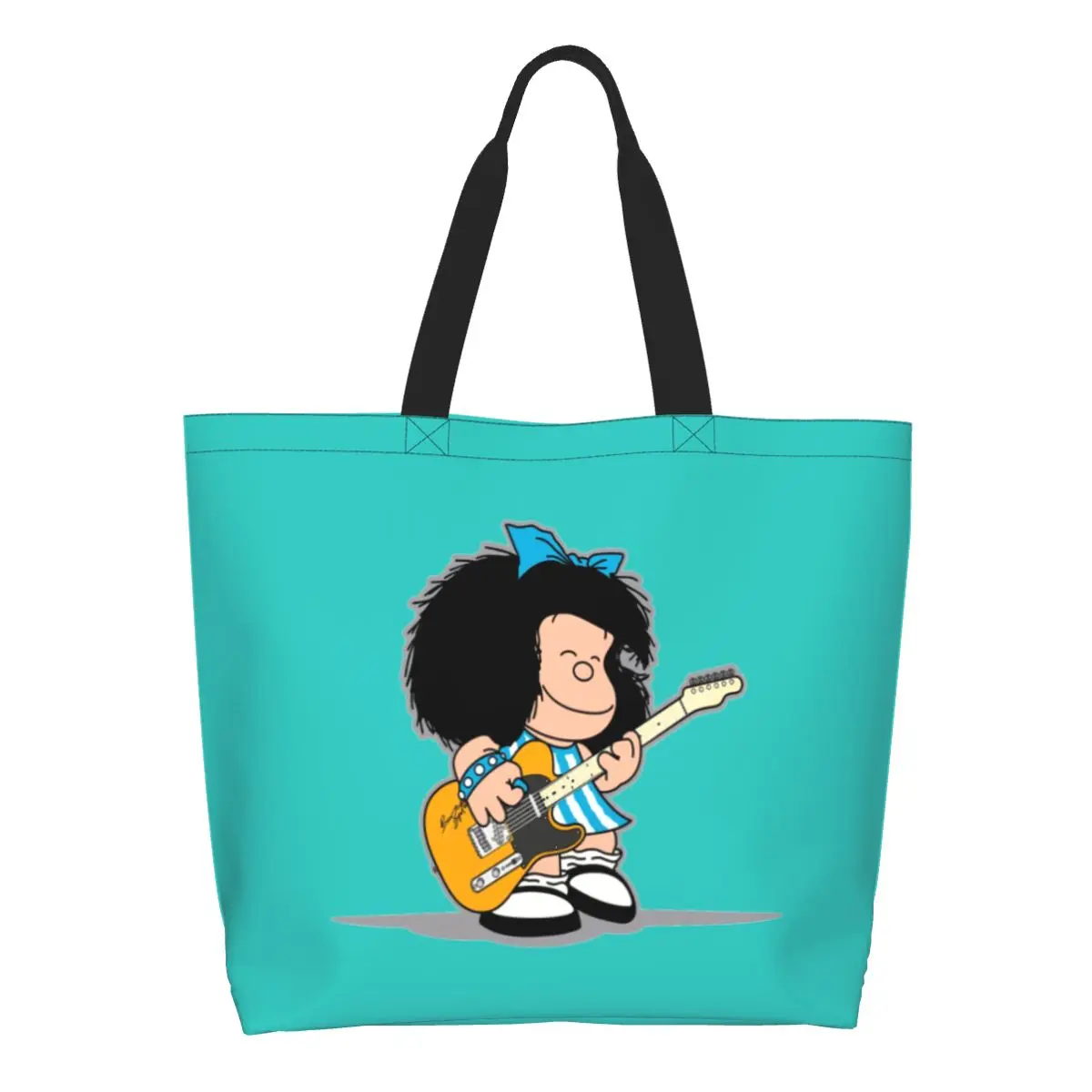 Mafalda Playing Her Guitar Bag Kawaii Print Canvas Shopper Tote borse a tracolla grande capacità durevole Quino Kawaii Cartoon Handbag