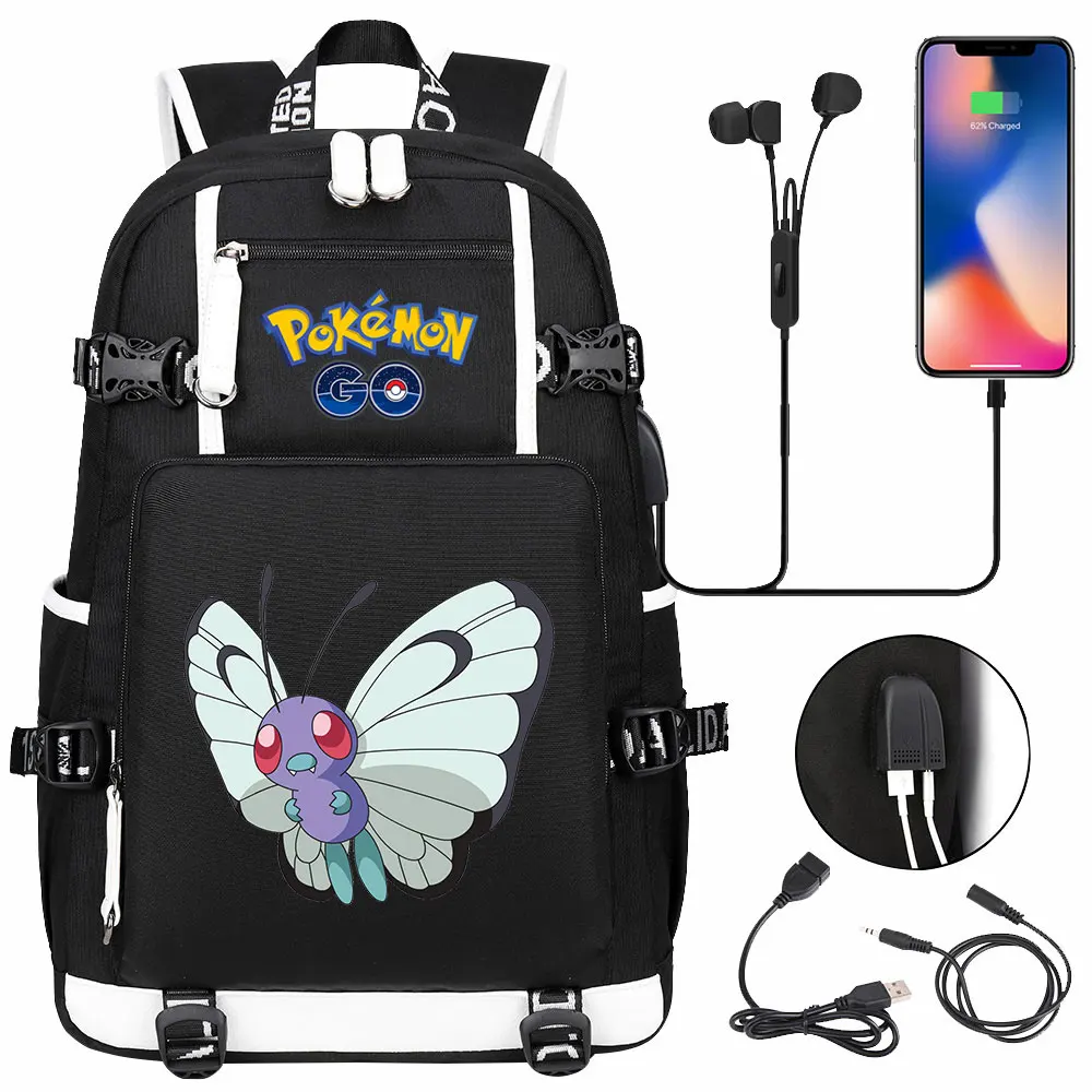 Pikachu Pokemon Backpack Teenage Boys Girls USB Canvas Schoolbags Student book bag Camouflage Capacity School Mochilas